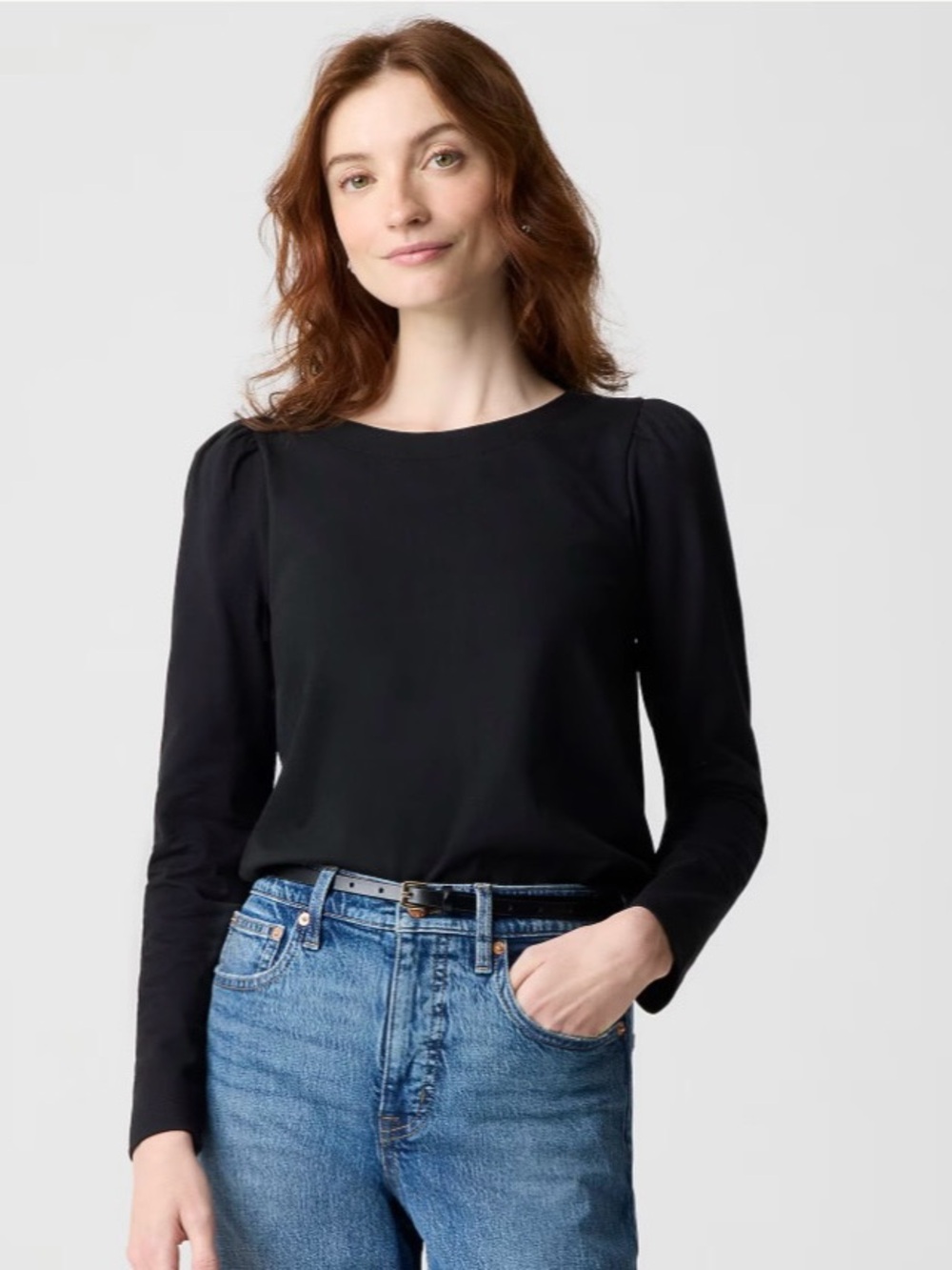 NWT J. Crew Puff-sleeve Button-back Top Long Sleeve Black